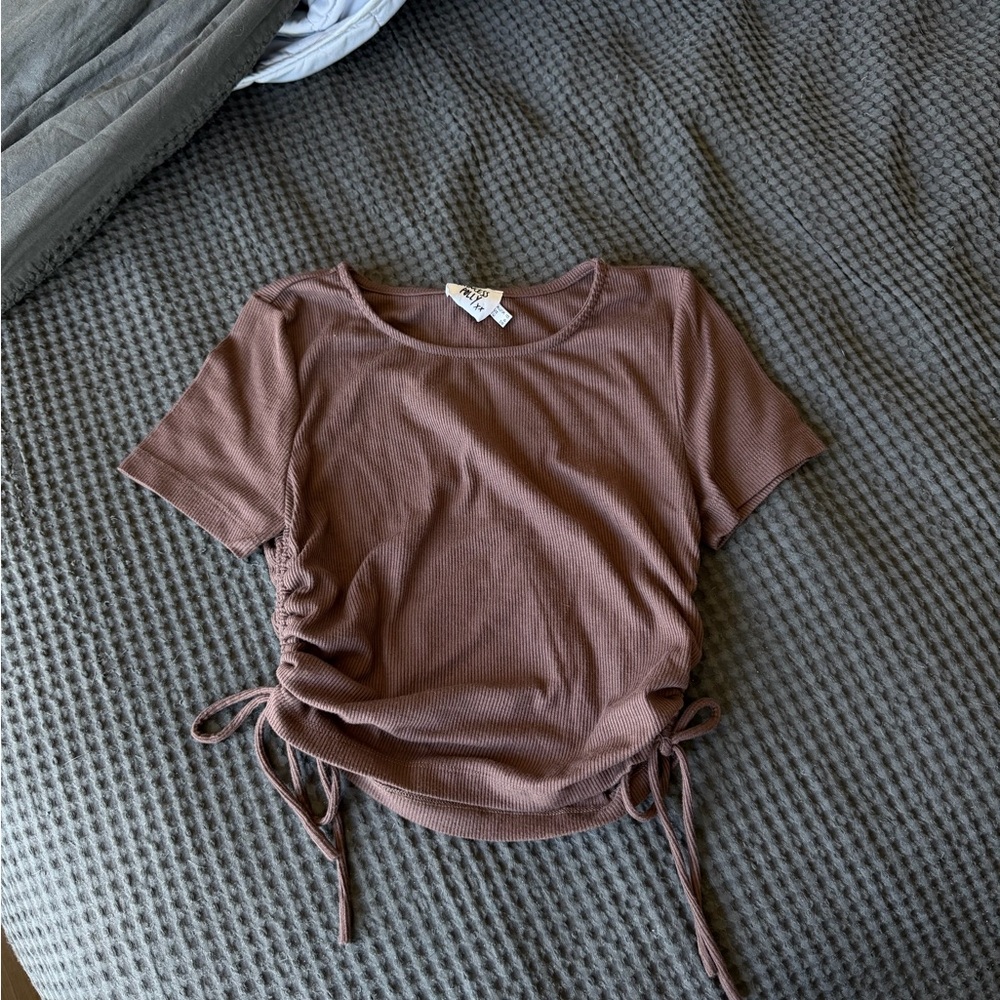 Princess Polly Brown Short Sleeve Top with Side Ties - Picture 1 of 1